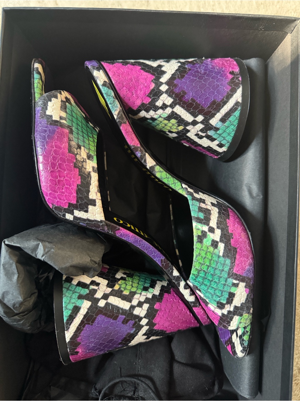 The Attico Multicolor Snake-Print Block Heel Mule
